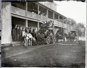 Stagecoach Prints: Stagecoaches Transport People Outside a Hotel
