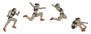 Determination Prints: Four stages of athlete performing hang technique long jump