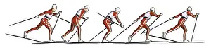 Winter Sport Prints: Five stages of cross-country skier performing diagonal stride