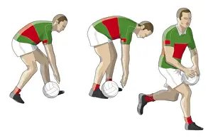 Ball Prints: Three stages of Gaelic football player performing crouch lift