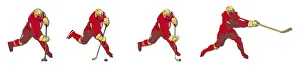 Multiple Image Prints: Four stages of ice hockey player performing wrist shot