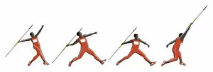 Horizontal Image Gallery: Four stages of javelin athlete executing a throw
