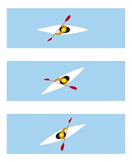 Three stages of kayaker performing forward sweep