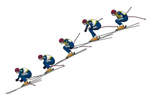 Winter Sport Prints: Five stages of slalom racer making jump