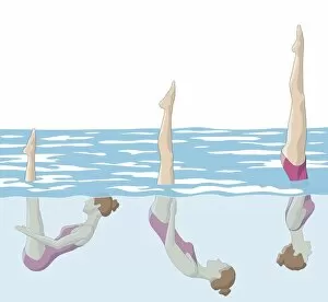 Images Dated 3rd April 2008: Three stages of swimmer performing barracuda, bringing legs in straight-up position