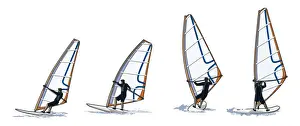 Multiple Image Prints: Four stages of windsurfer performing turning manoeuvre