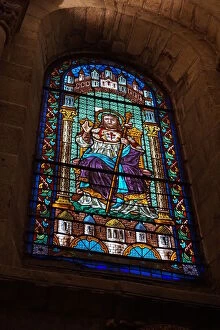 Romanesque Collection: Stained glass Window Cathedral of Santiago de Compostela, Spain