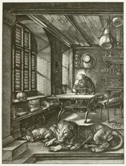 Staint Jerome (1514), by Albrecht DAOErer, wood engraving, published 1881