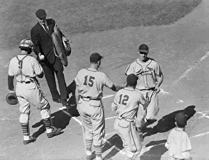 Stan Musial Prints: Stan Musial Scoring Behind Other Player