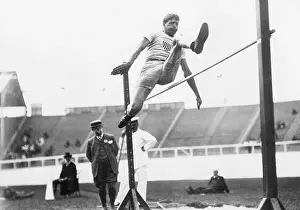 Track Official Prints: Standing High Jumper Ray Ewry Leaping over the High Jump