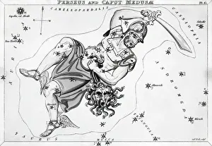 Medusa Prints: Star Chart Of Perseus W/Medusa'S Head