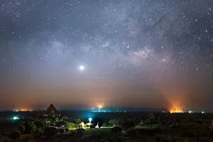 Images Dated 1st February 2014: star and milky way over ancient pagoda in bagan, Myanmar