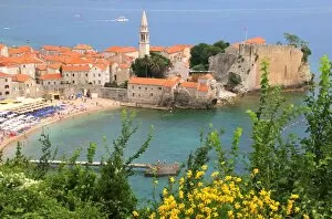 Balkans Collection: Stari Grad (Old Town) and beach of Budva, Montenegro