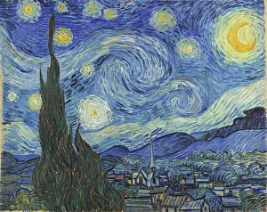 <b class=qtipBold><figcaption>The Starry Night, June 1889</figcaption></b><br>Museum of Modern Art, New York, USA. Painted in June 1889, The Starry Night is based on van Gogh's direct observations as well as his imagination, memories, and emotions. It depicts the view from the east-facing window of his asylum room at Saint-Rémy-de-Provence, just before sunrise, with the addition of an idealized village. It is regarded as among Van Gogh's finest works. The Starry Night, June 1889