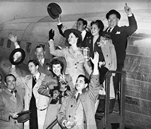 Prints of (Original Caption) 10/31/1941-New York, NY: Taking off from Mitchell field, New York, in a U.S Timeless Comedy Icons: Classic Moments from the Legendary Duo: Stars Leaving to Entertain Troops During World WAr II