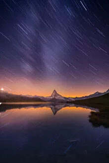 Images Dated 22nd January 2018: Startrail at Stellisee lake with Matterhorn background