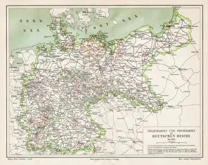 Railways Prints: State and private railways map 1895