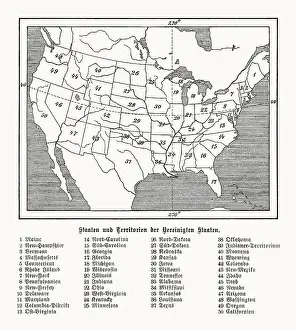 States and territories of the USA, wood engraving, published 1899