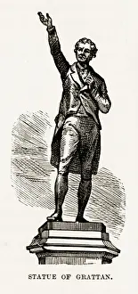Statue of Henry Grattan, Dublin, Ireland Victorian Engraving, Circa 1840