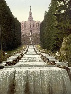 Cascade Prints: Statue of Hercules and water cascade on the Wilhelmshoehe in Kassel
