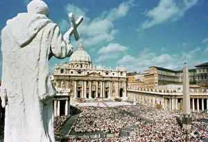 Peters Basilica Prints: Statue Overlooking St. Peters Square