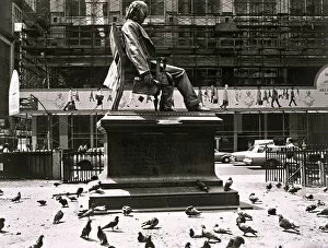 Metal Gallery: Statue and pigeons, New York City