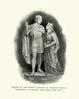 Statue of Prince Albert and Queen Victoria in Medieval costume