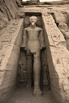 Statue of Rameses II outside the Hathor Temple of Queen Nefertari. UNESCO World Heritage Site known as the Nubian Monuments. Abu Simbel, West Bank of Lake Nasser, southern Egypt. Africa