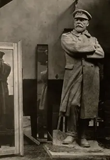 Prints of Statue of British sea captain and naval officer Edward Smith, with mirrors offering alternate views of the statue in the studio of its creator, Lady Kathleen Scott, in London, England, circa 1914 A Visual Journey Through the Legacy of the World’s Most Infamous Ship: Statue Of Titanic Captain Edward Smith