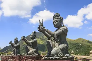 Religious Building Prints: Statues of Devas making offerings at Tian Tan Buddha image at Po Lin Monastery
