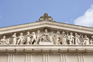 Images Dated 25th August 2014: Statues on the facade of the Walhalla memorial, in Donaustauf, Bavaria, Germany