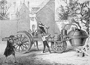 Down Prints: Steam Engine Crushing A Wall, 1770