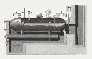 Images Dated 1st April 2016: Steam heating boiler, wood engraving, published in 1880