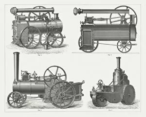 Images Dated 3rd June 2015: Steam lokomobiles, wood engraving, published in 1877