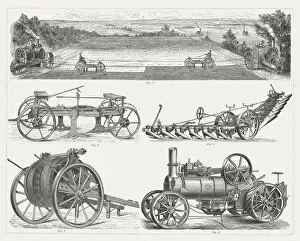 Images Dated 8th May 2015: Steam ploughing engines, wood engravings, published 1875