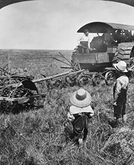 Steam Plow and Roller in Fields on Large Farm
