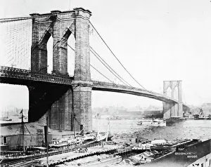 Brooklyn Prints: Steam Ship Passing Underneath Brooklyn Bridge
