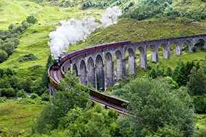 Glenfinnan Viaduct Gallery: Steam Train on Glenfinnan Viaduct, Scotland
