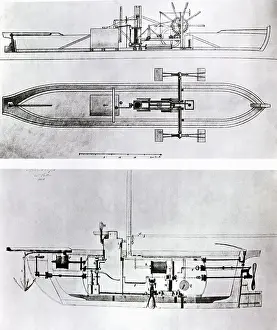 Multiple Images Prints: Steamboat and Submarine Plans by Robert Fulton