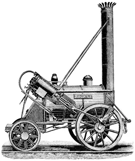 Locomotive Prints: Steampunk steam driven catapult contraption lithograph