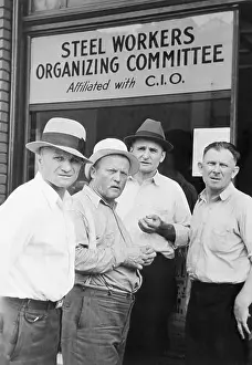 Headquarters Prints: Steel Workers In Front Of Headquarters