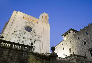 Easy Retouch Gallery: Steps in front of Girona Cathedral at dusk, low angle view, Girona, Spain