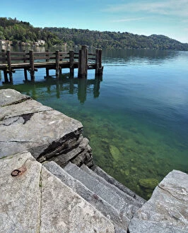 Images Dated 14th April 2016: Steps Into The Lake On Island Of San Giulio, Lake Orta, Northern Italy