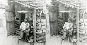 Log Cabin Prints: Stereoscopic Image Of Boy Playing Fiddle