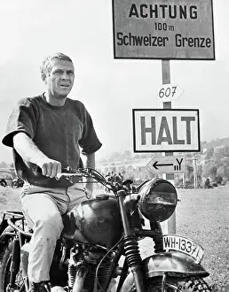 German Text Prints: Steve McQueen on Motorcycle