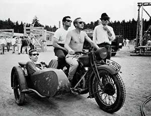 Steve McQueen on a Motorcycle with James Garner and James Coburn
