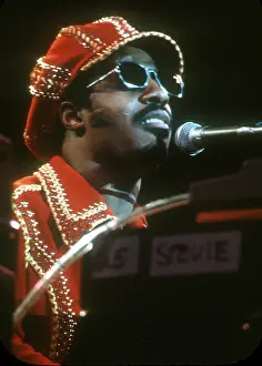 Stevie Wonder Performing in Red Hat Print, 1974. Art Prints