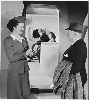 Progress Prints: Stewardess Checking in Passenger on Boeing Stratocruiser