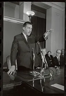 Udall Prints: Stewart L. Udall Speaking at Microphones