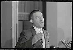 Stewart Udall Speaking at Microphones